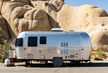 Classic Airstream Trailer Parked in Joshua Tree Campground California USA